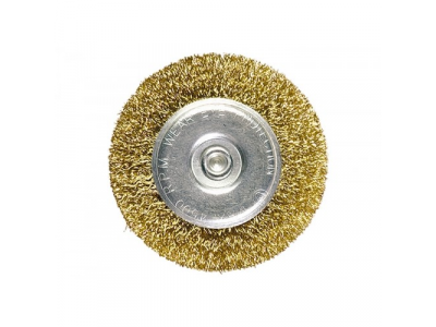Щетка для дрели 100 мм, плоская со шпилькой, латунированная витая проволока // MATRIX